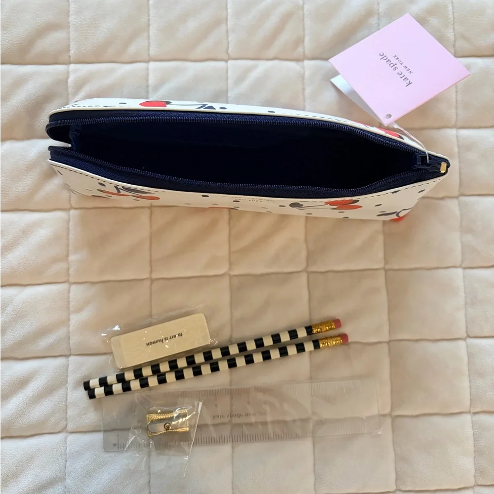 kate spade White and Red Cherry Pencil Case
